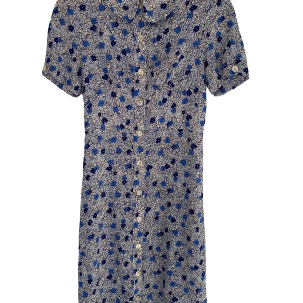 Rouje Blue and White Floral Midi Dress